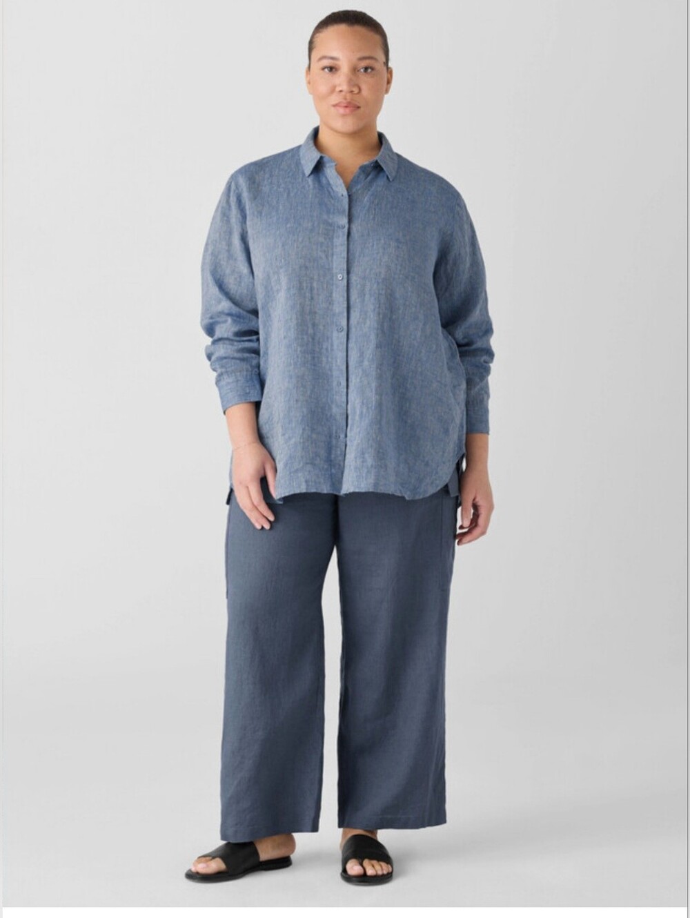 NWT Eileen Fisher Classic Collar Button Up Lightweight Organic Linen Shirt Sz 2X